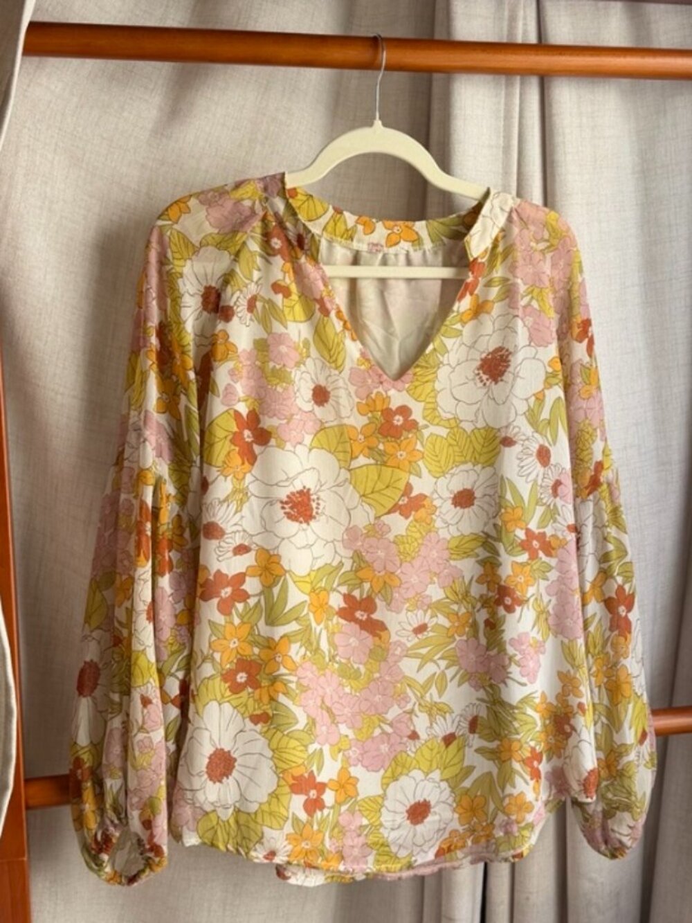 Retro Floral V-Neck Blouse | Pink + Orange